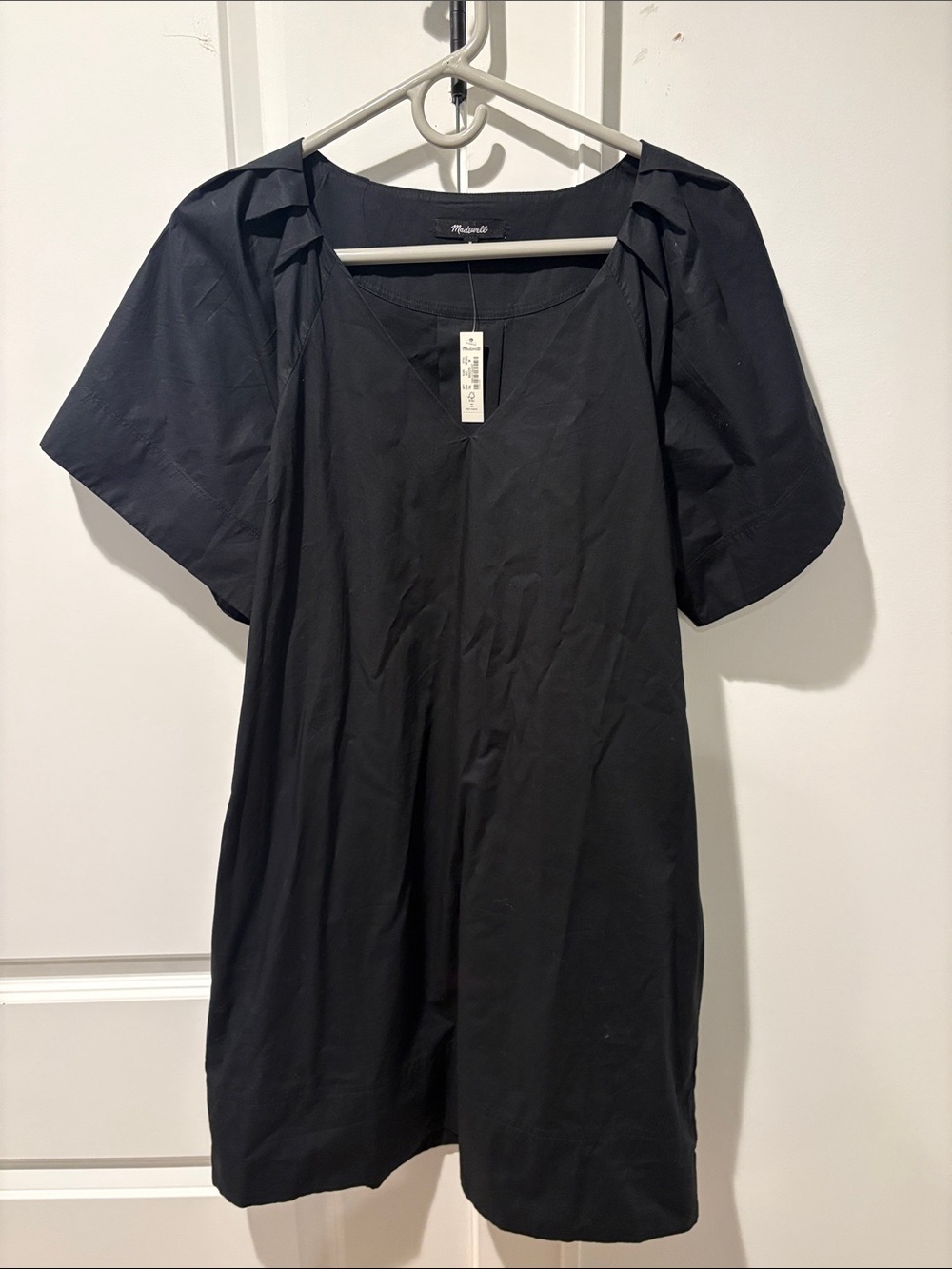 Madewell Black V-Neck Puff Sleeve Mini Dress